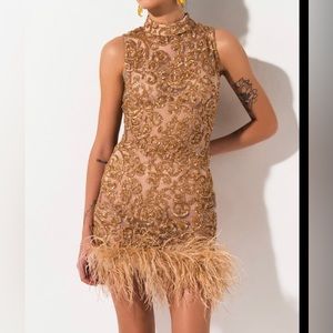 Gold Sequined Feather Dress from Akira